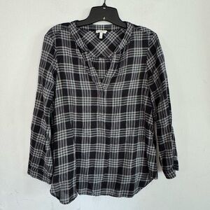 Joie Womens Plaid Black White Popover Blouse, Size Small